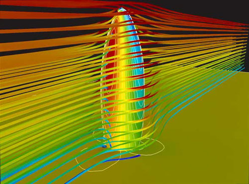 A model of air currents flowing around the Gxherkin. Image
