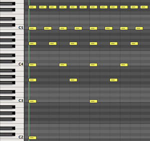 The 'perfect' bar: showing the rhythmic patterns<br>of each note