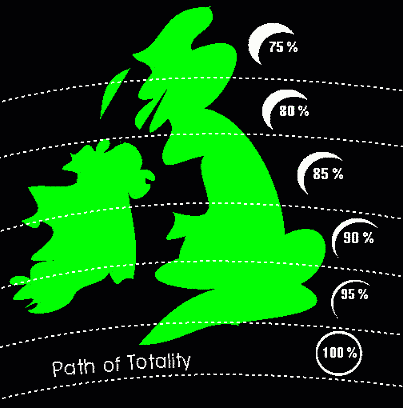 Figure 2: Viewing regions for the August 99 eclipse
