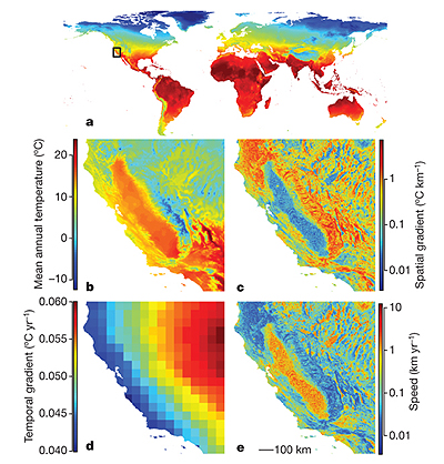 Maps of climate change speed
