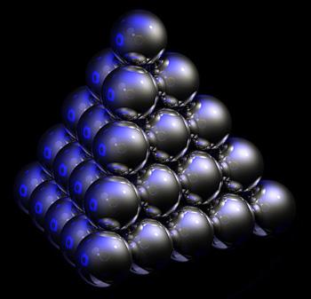 silver balls stacked in a pyramid