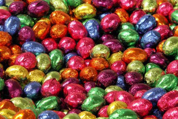 Colourfully wrapped Easter eggs