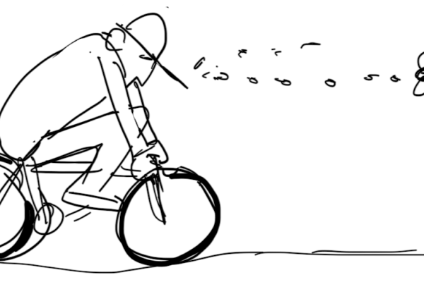 Fly flying between two cyclists